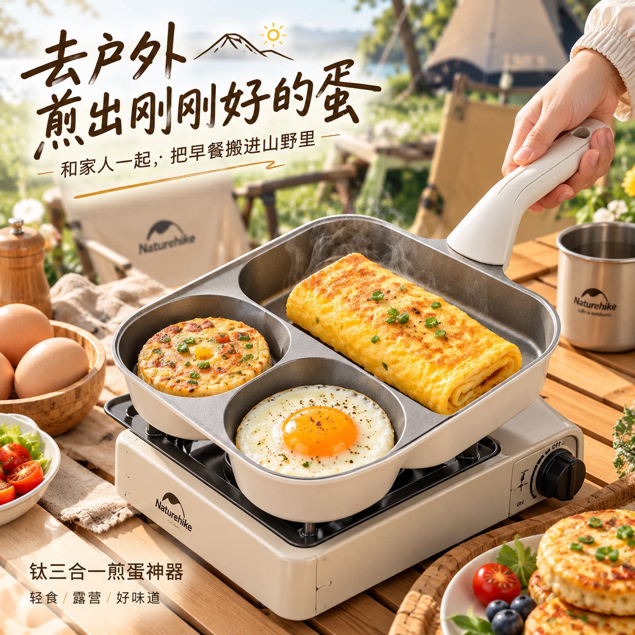 户外钛三合一煎蛋神器早餐锅平底煎锅不粘锅鸡蛋汉堡锅煎饼牛排锅
