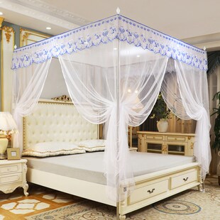 三开门家用单蚊帐纱无支架落地款拉链宫廷1.5cm180*220不锈钢防尘