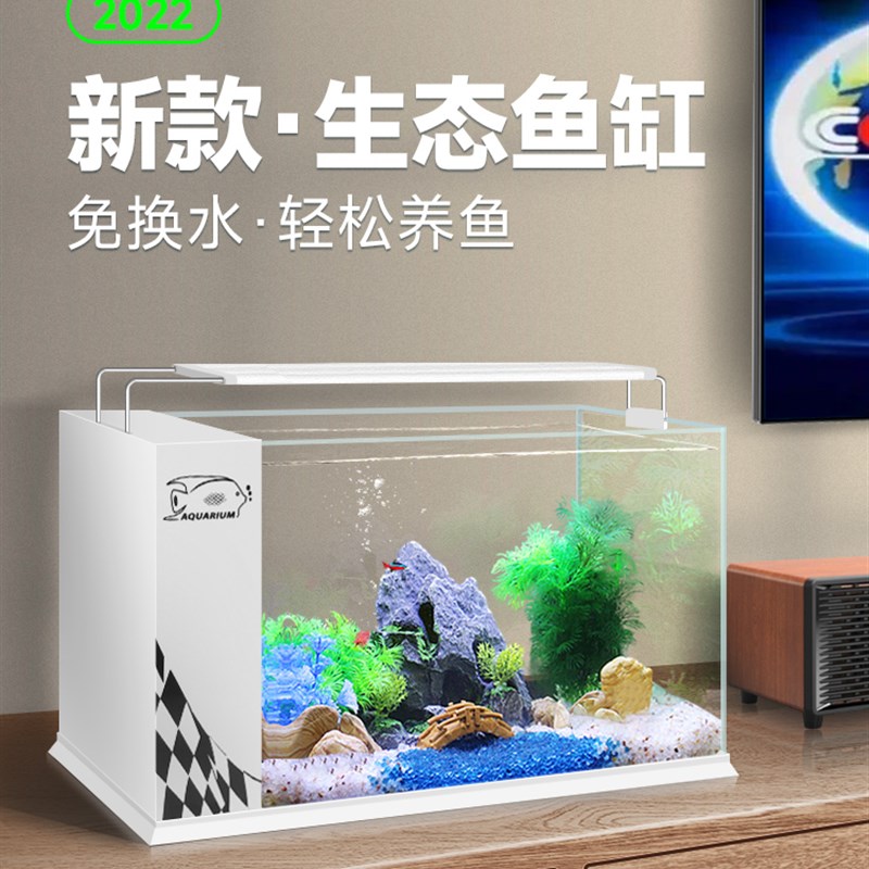 2022新款免换水鱼缸客厅小型桌面水族箱玻璃生态自循环家用金鱼缸