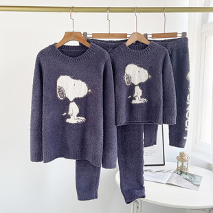 大中小童秋冬儿童软绵绵半边绒大狗狗图案亲子睡衣裤 家居服套装