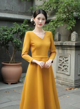 RL法式连衣裙轻奢加厚针织裙收腰显瘦超长大摆裙礼服红色裙子大码