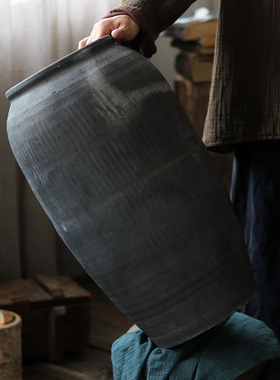 复古翁瓶翁缸陶罐花瓶组合落地老瓦罐做旧艺术禅意茶室酒店大堂