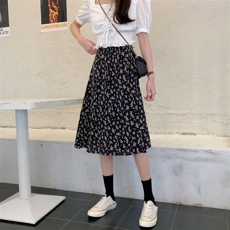 145小个子碎花半身裙女春夏xs小码155时尚松紧腰中长裙百搭遮胯裙