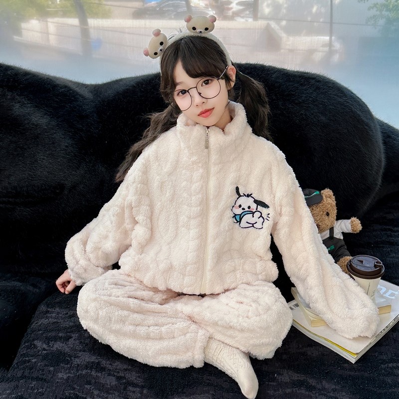 女童睡衣冬季新款儿童加绒加厚家居服套装女大童法兰绒保暖两件套