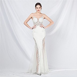 晚礼服裙女高级感主持人高端大气气质宴会演出修身显瘦吊带长裙子