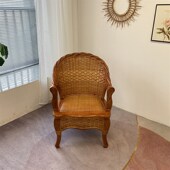 藤木年华藤椅实木天然真藤靠背椅休闲家用靠椅老人椅老式 藤椅圈椅