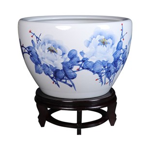 景德镇手绘青花瓷陶瓷金鱼缸客厅养乌龟睡莲盆荷花缸庭院室外水缸