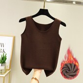 纯棉发热打底衫 无痕德绒背心女秋冬季 双面绒保暖吊带修身 加绒内搭