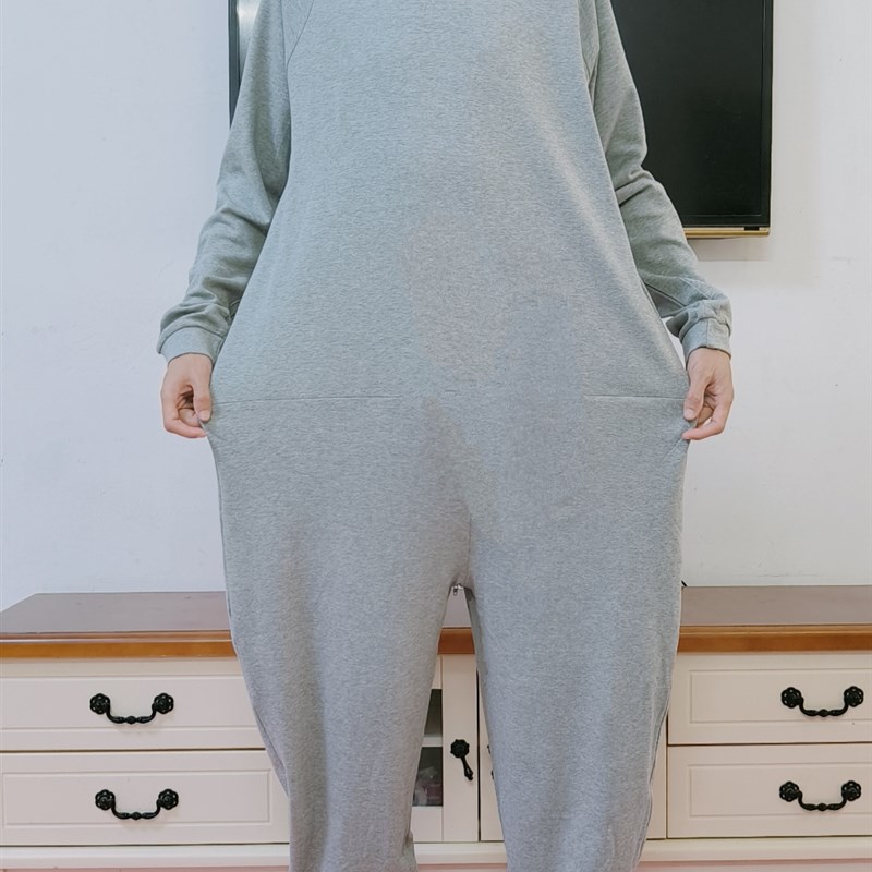 痴呆老人连体裤防脱卧床老年人连体衣服后背拉链连衣连裤睡衣灰色
