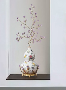 紫水晶发财树陶瓷葫芦铜摆件招财客厅门厅入户玄关乔迁新屋装饰品