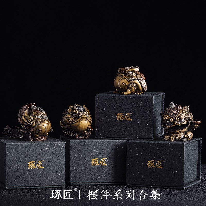 琢匠桌面摆件合集国风创意茶刀貔貅金蟾麒麟手把件钟馗霸下铜饰品