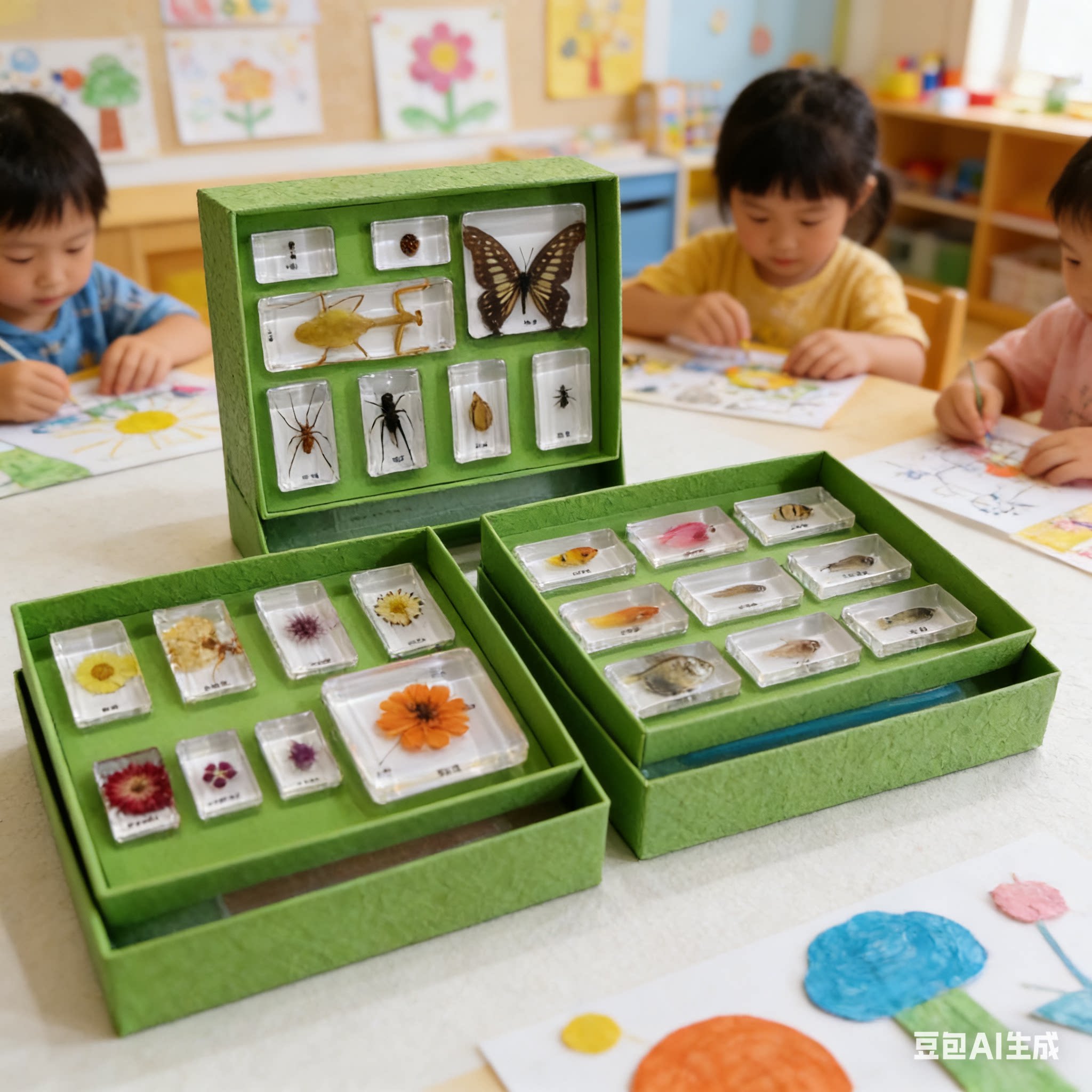 幼儿园小班标本花园里的小客人五颜六色的花朵穿花衣的热带鱼