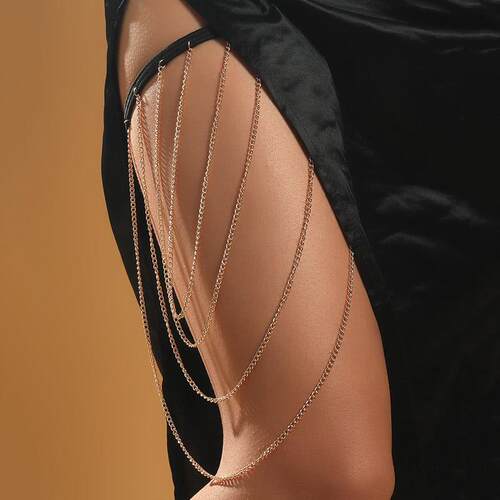 极速Fashion Simple Boho Guold Color Metal Multilayer Leg Cha
