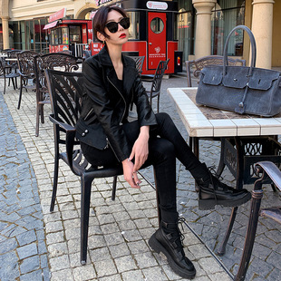 M春秋pu皮夹克黑色显 海宁小皮衣外套女机车服短款 新品 2023年新款