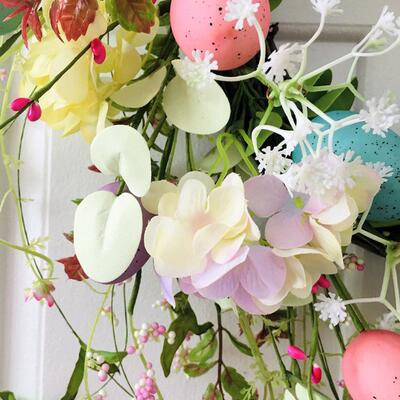 极速40cm Colorful Eggs Easter Flower Wreath DoorW Hanging