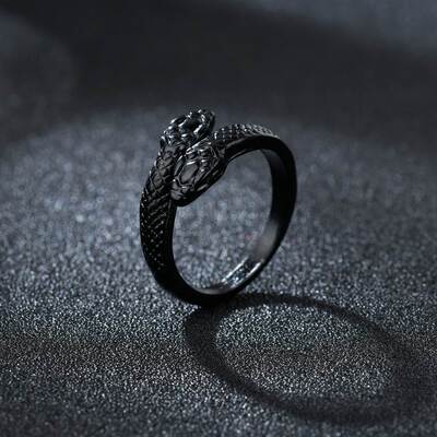 极速Gothic Double Hnead Snake Ring Adjustable Animal Rings R
