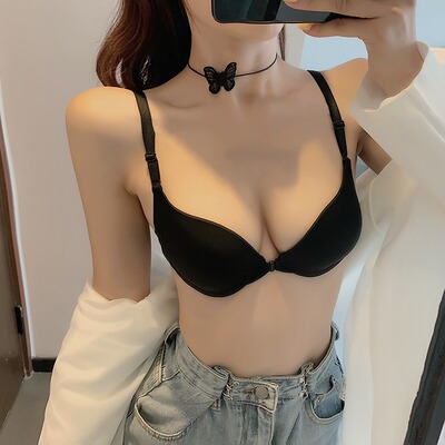 极速前扣黑色美背内衣女士2021春季F新款性感爆款小胸聚拢露背文