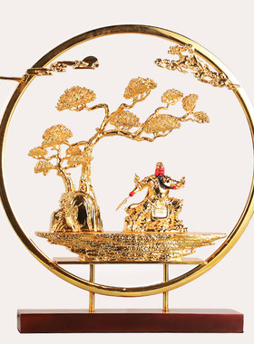 新品轻奢迎客松树摆件鎏r金弥勒佛家居玄关装饰工艺品关公店铺酒