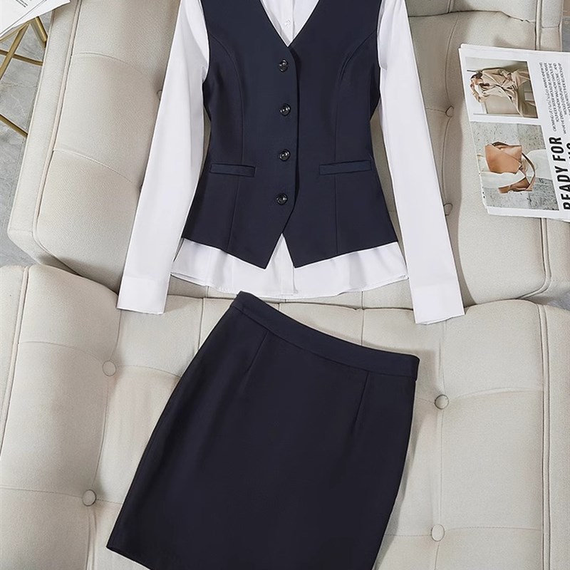 极速高端职业马夹套装女酒店银行工作服制服背P心西装马甲移动营