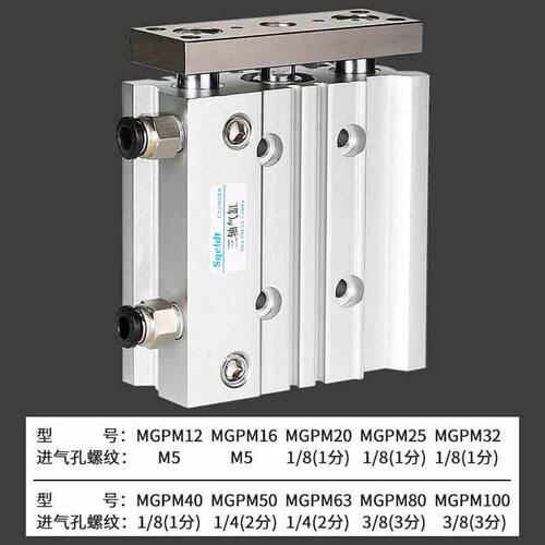 气动带导杆三杆三轴气缸TCM/MGPM32-25Z/50/75/100/125/150/175S