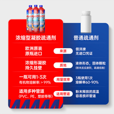 Mootaa管道疏通剂厨房浴室下水道厕所除臭强溶解防堵塞神器1Lx2瓶