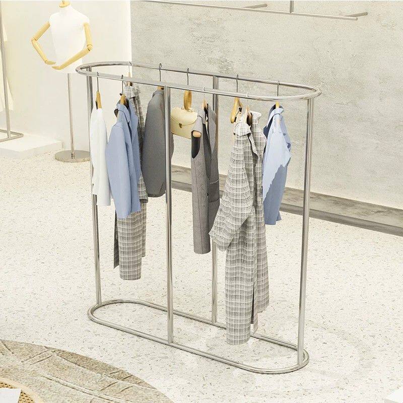 服装店展示架不锈钢挂衣架椭圆形中岛架女装童装架裤架双排陈列架