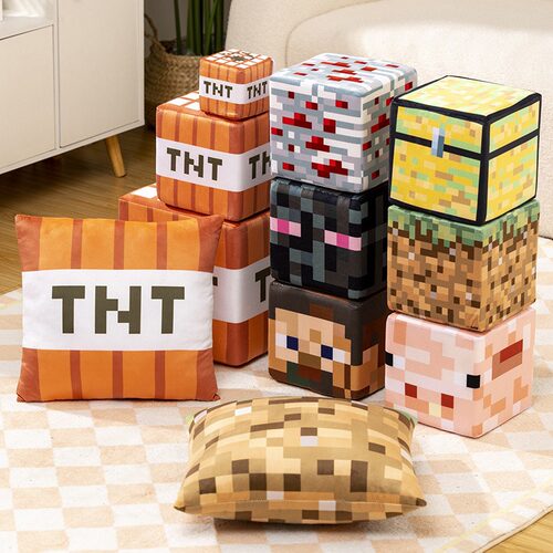 我的世界Minecraf JJ怪毛绒玩具草方块TNT抱枕动漫周边宝盒方块