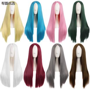 假发女长发万用cos男生古装中分刘海70cm黑长直全头套式假毛