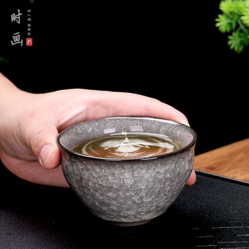 冰裂纹盏杯主人杯黑冰花家用陶瓷茶杯大容量冰纹品茗杯个人专用杯