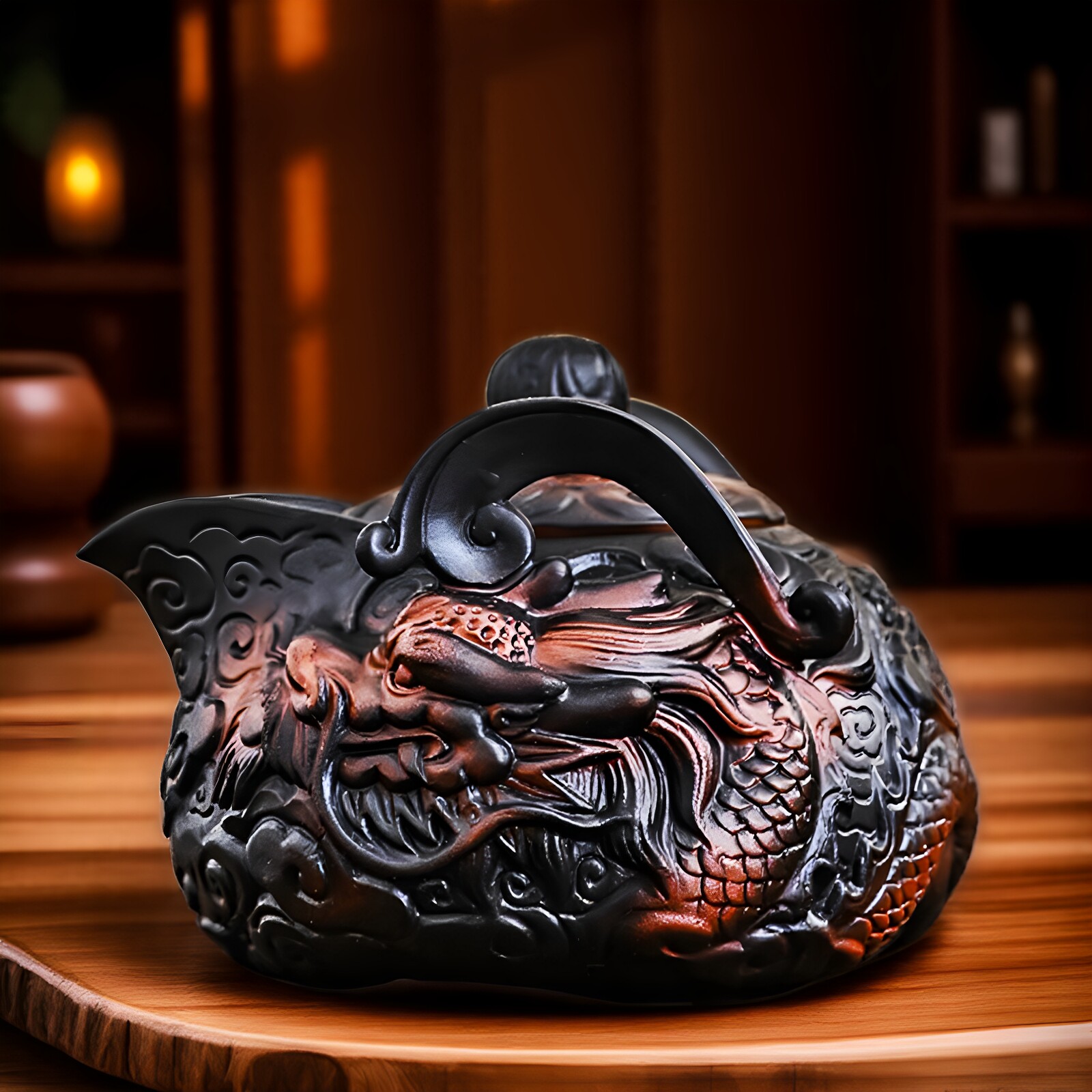 紫陶手抓壶一壶二杯两人功夫茶具套组紫砂祥龙茶壶凤鸣泡茶壶覆古