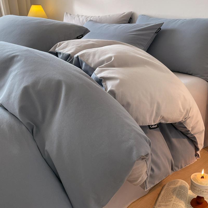 被套单件a类全棉100棉磨毛床上四件套纯棉加厚纯色活性被套床单笠