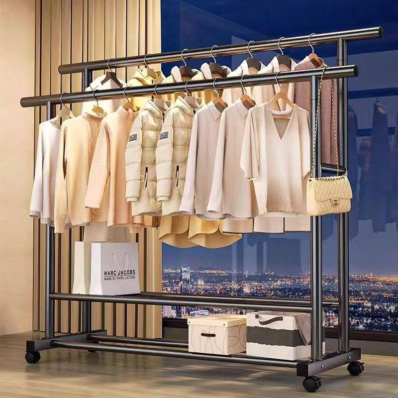 落地衣帽架卧室挂衣架阳台晾衣架宿舍简易衣柜双排可移动晾衣架