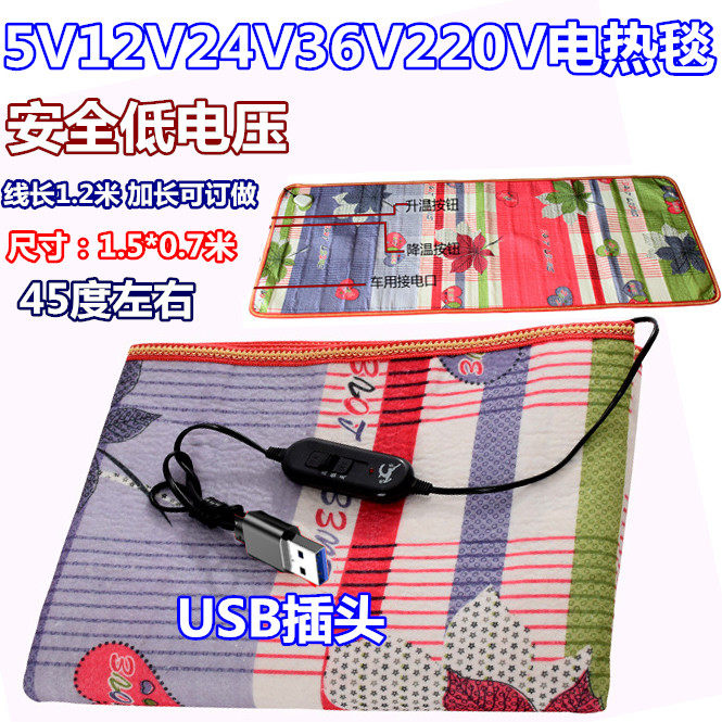 低压电压12V24V36V220V5伏USB低电压电热毯USB车载48V60V电褥子