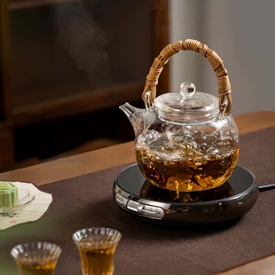 锤纹电陶炉烧水壶藤编提梁壶功夫茶具套装 玻璃煮茶壶家用耐热日式