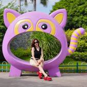 创意户外动物坐凳大型抽象猫大象摆件玻璃钢公园广场网红彩色装 饰