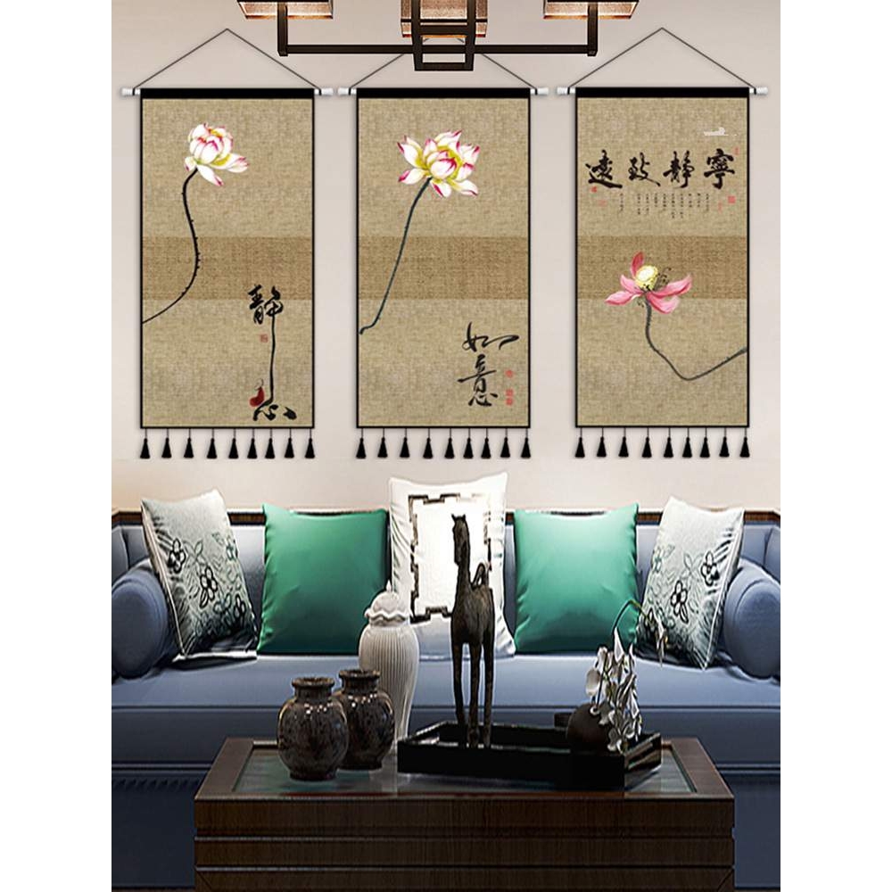 中式禅意复古玄关墙布挂布客厅茶室背景布艺挂画装饰挂毯布画图片