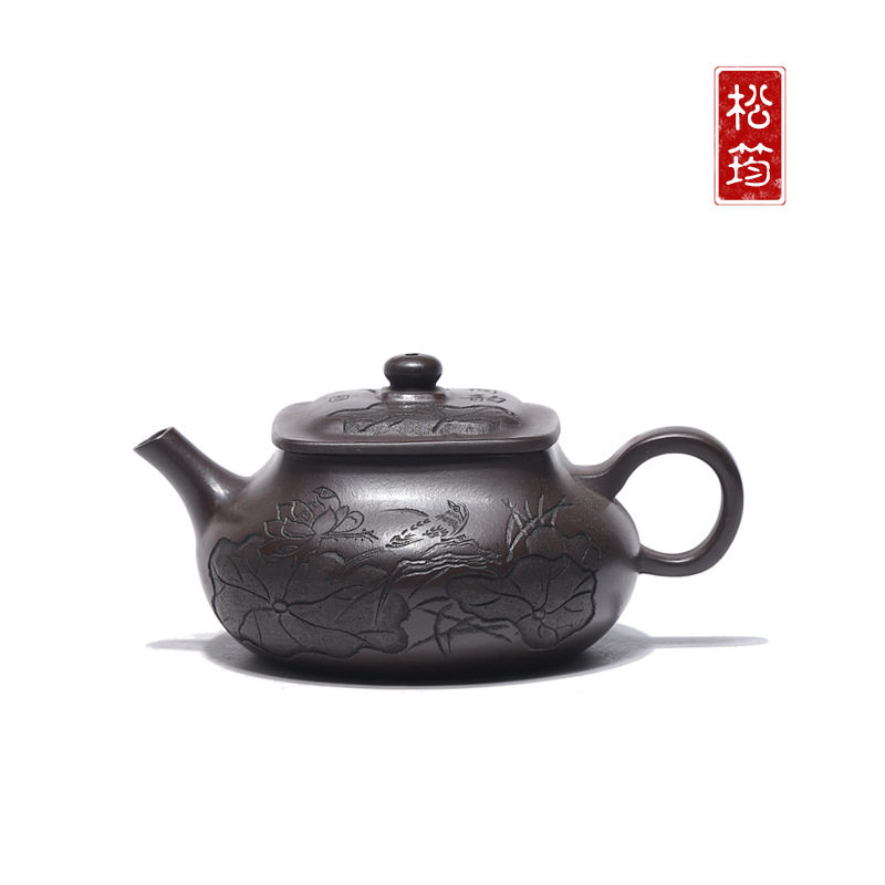 原矿老紫泥纯手工刻绘乾坤280ML宜兴紫砂壶中式功夫泡茶壶茶具