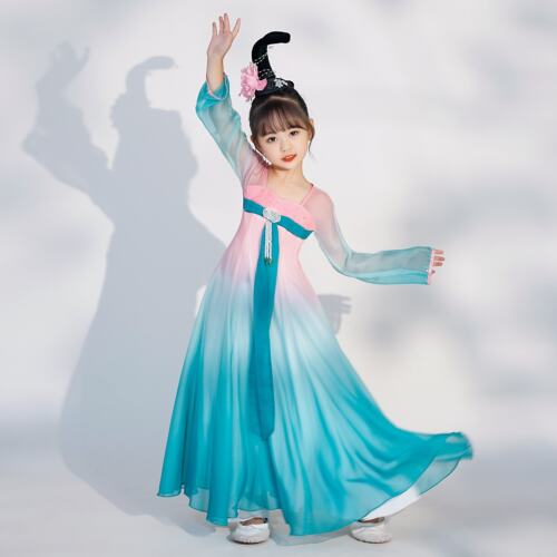 儿童古典舞服女汉唐玉灵儿飘逸扇子舞伞舞中国风练功服汉服演出服