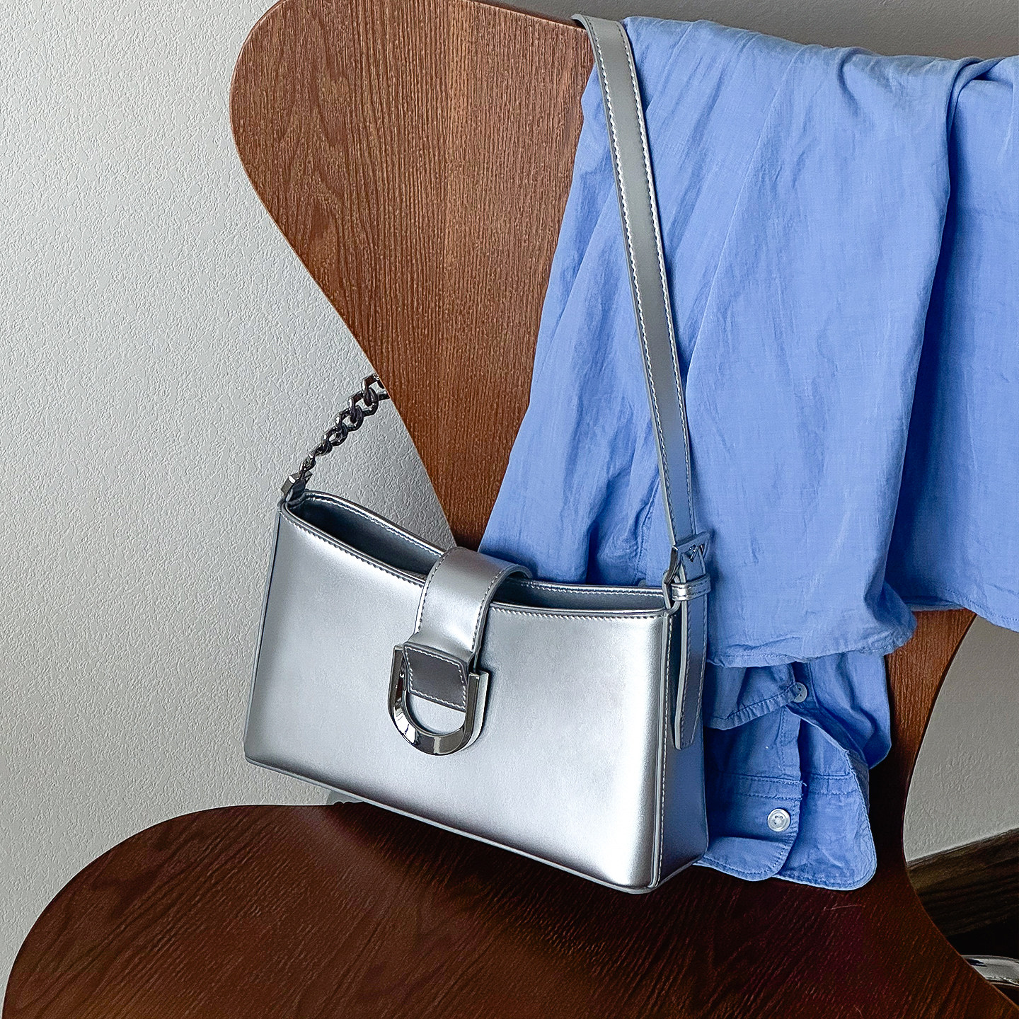 TAWEN 银色腋下包女秋冬高级感小众包包链条设计斜挎包单肩法棍包,箱包皮具/热销女包/男包,腋下包,淘宝优惠券,粉丝福利购,淘宝优惠卷