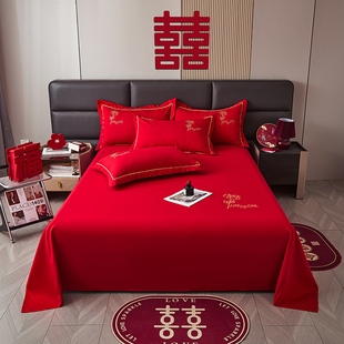 轻奢简约婚庆床单单件磨毛结婚红色中式风格婚床一次性结婚床单