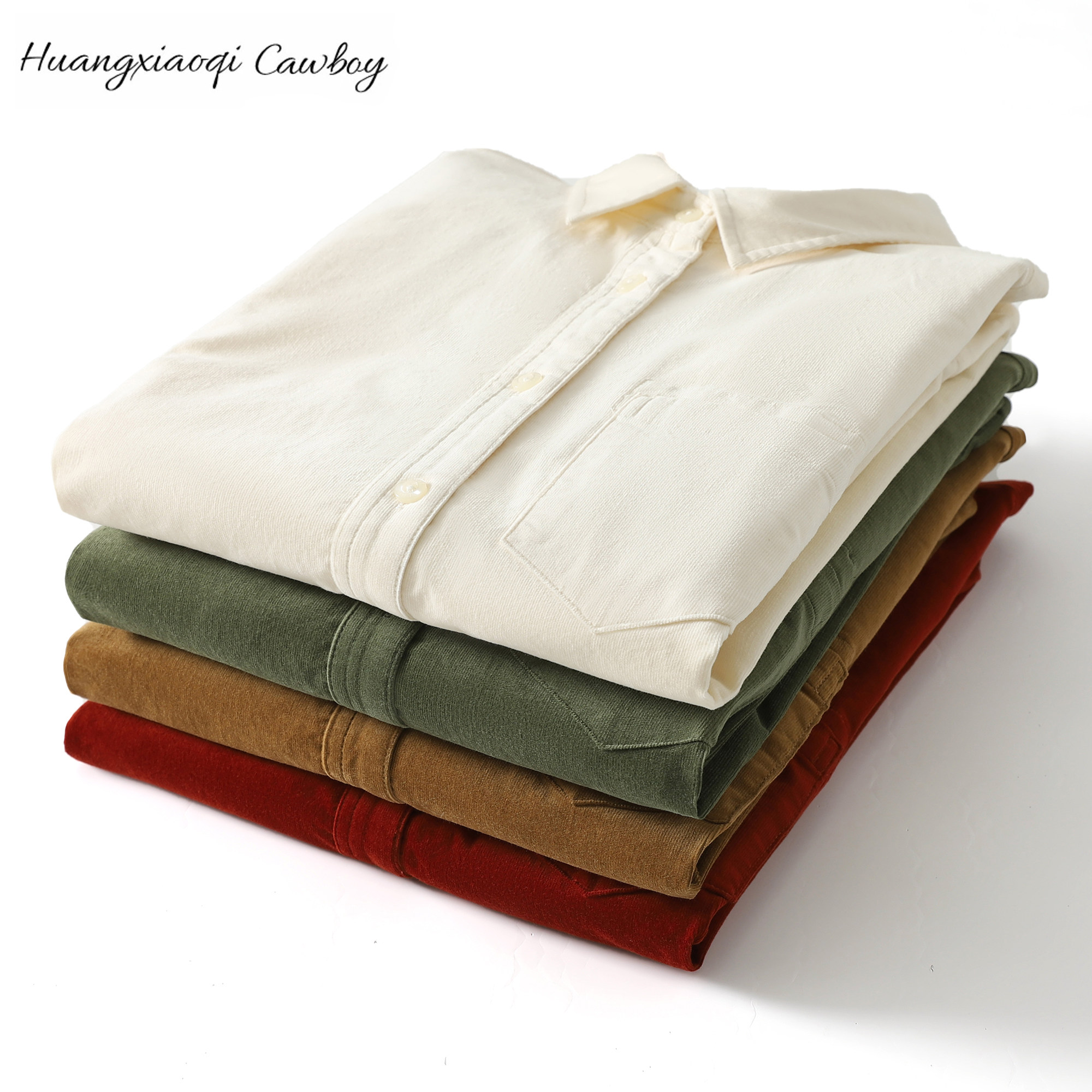 Huangxiaoqi Cowboy新款彩色多巴胺灯芯绒衬衫女韩系宽松衬衣