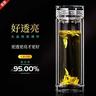 个人高档泡茶水杯隔热家用茶杯男车载子水晶杯双层玻璃杯女透明士