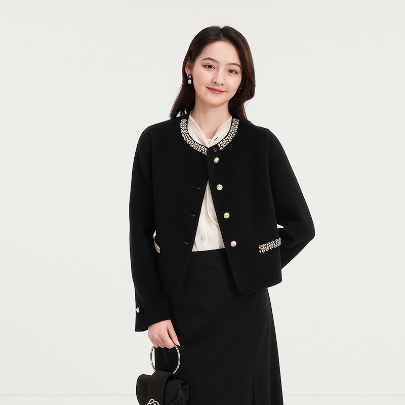 珂莱商场同款2025秋冬季新款女装时尚气质香风短款羊毛双面呢外套