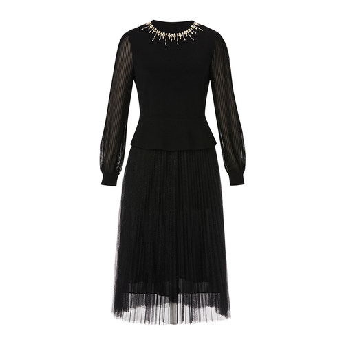 秋季新款优雅气质针织拼接连衣裙