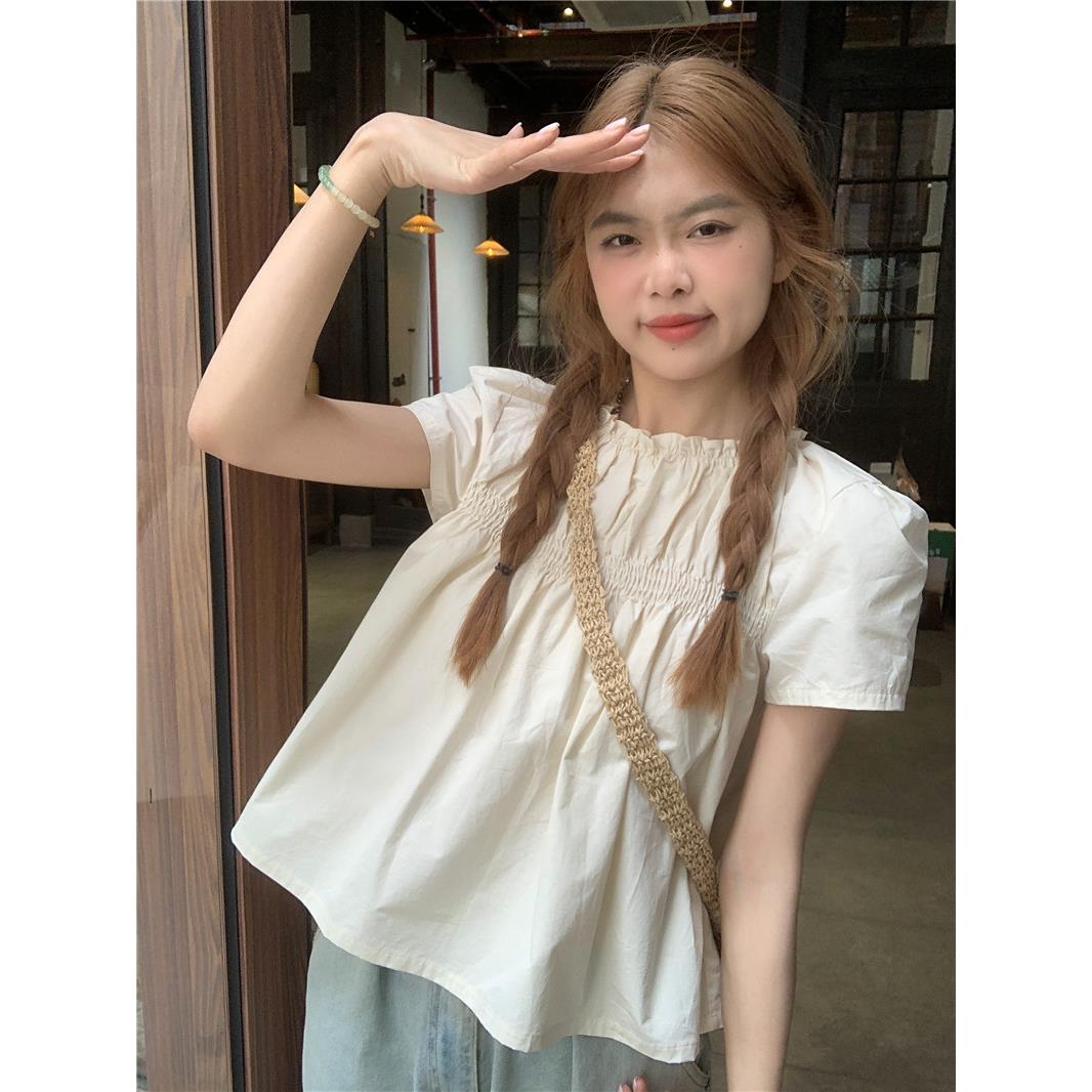 甜美法式小衫女夏季薄款宽松短袖衬衫宽松夏装韩系娃娃衫短款上衣
