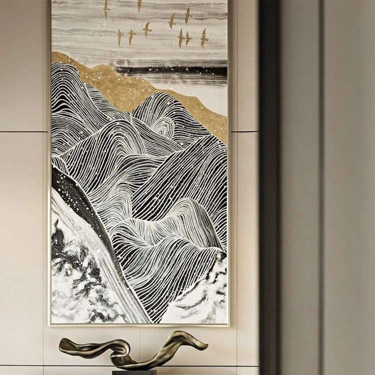 客厅玄关装饰画新中式uv浮雕肌理抽象建筑酒店挂画禅意书房抽象画图片