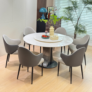 意式轻奢皇家白玉天然奢石圆餐桌带转盘高级感新款家用大理石饭桌