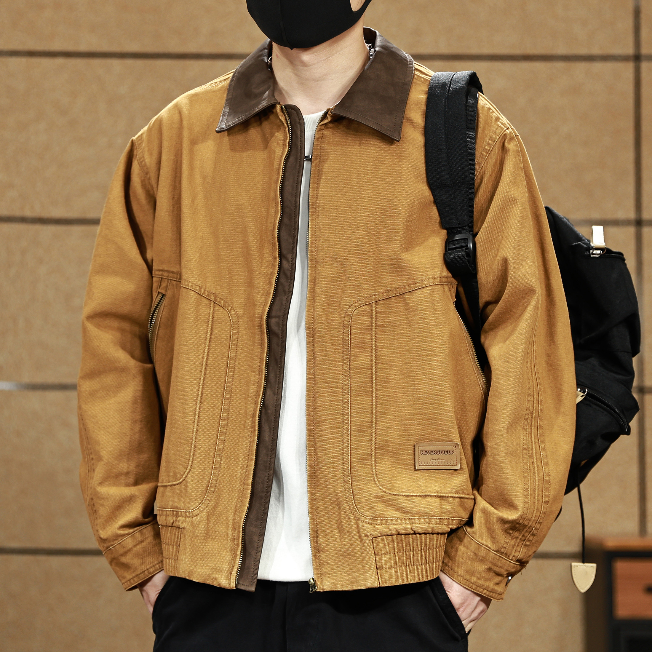 【翻领美式撞色工装夹克】