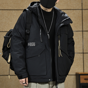 美式鸭绒连帽男士冲锋羽绒服冬季加厚保暖防风复古工装夹克外套男