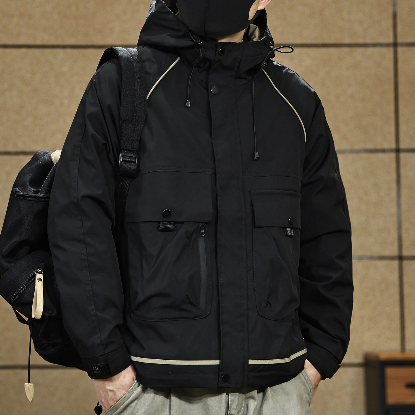 美式潮牌冲锋工装男士夹克2025秋季新款户外休闲防风连帽上衣外套,男装,夹克,淘宝优惠券,粉丝福利购,淘宝优惠卷